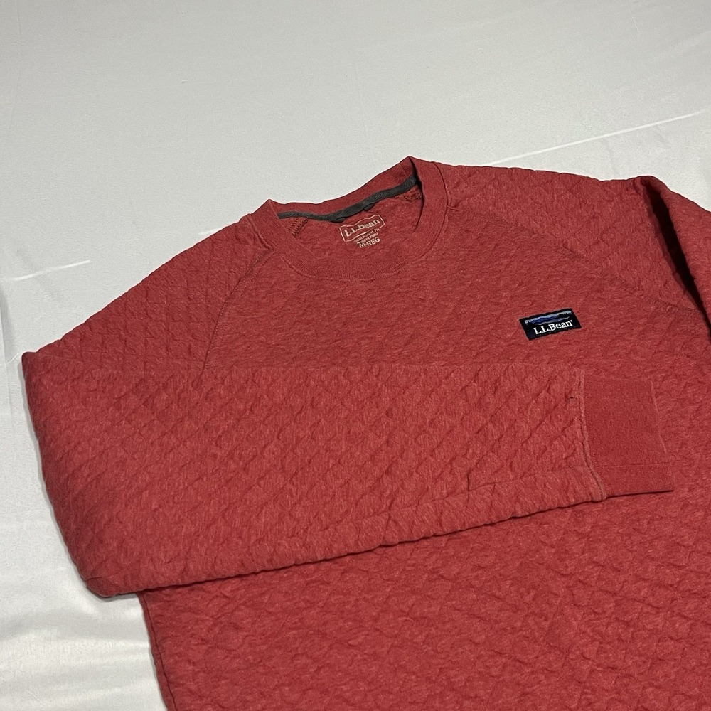 L.L. Bean Sweatshirt Mens Medium Red Quilted Crewneck Pullover Logo